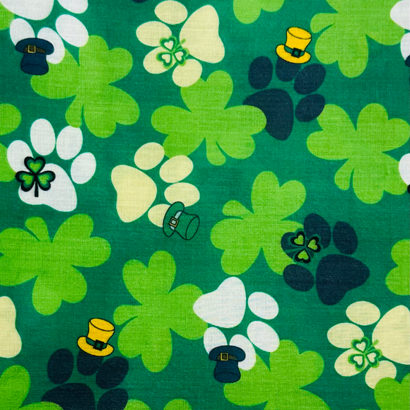 Fabric - St. Patrick's - Clover with Paws on Green