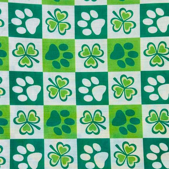 Fabric - St. Patrick's - Clover with Paws on Square