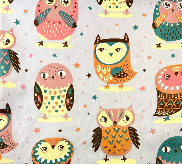 Fabric-Fall-Owls on Gray