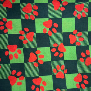 Fabric-Xmas - Red Pawprints-on-Buffalo Green