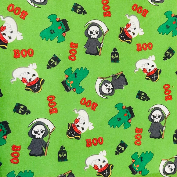 Fabric-Halloween-Boo-Lime Green