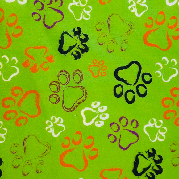 Fabric-Halloween-Paw-Lime Green