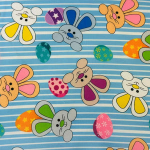 Fabric-Easter Day - Cute Bunny - blue stripes