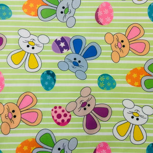 Fabric-Easter Day - Cute Bunny - lime stripes