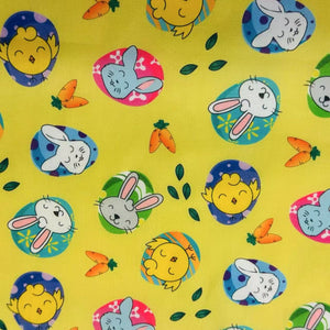 Fabric-Easter Day - bunny, chick with easter egg - yellow