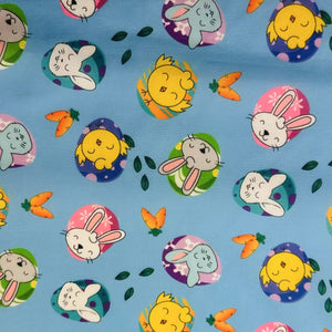 Fabric-Easter Day - bunny, chick with easter egg - blue