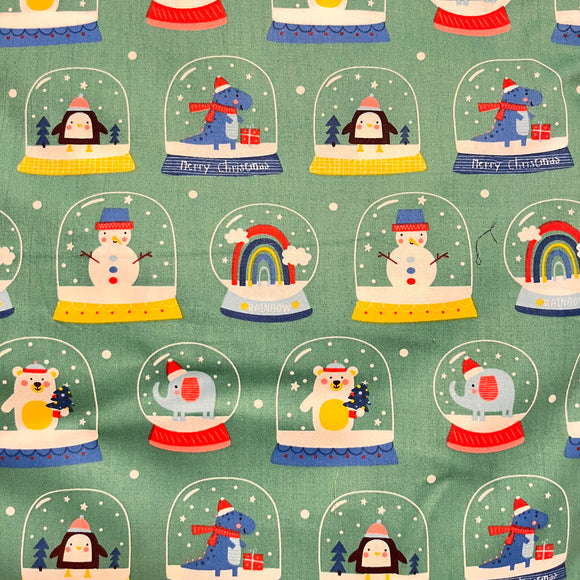 Fabric-Xmas-Snow Globe on Teal