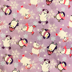Fabric-Winter-Polar Bear and Penguin - Light Purple