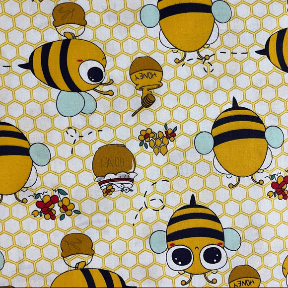 Fabric-Miscellaneous-Bees Honey flower on Yellow