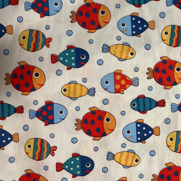 Fabric-Summer -  Colorful Fish on White